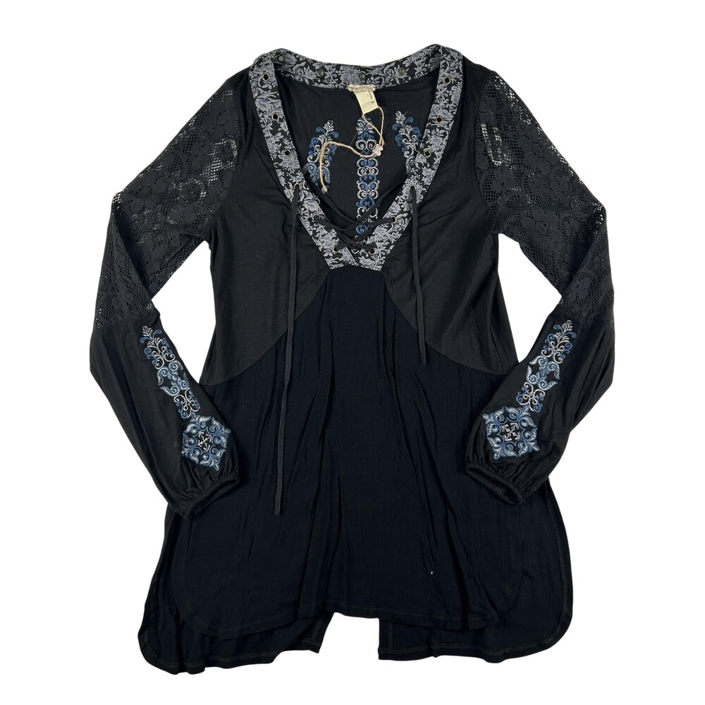 Gimmicks By BKE Blouse Womens Small Embroidered Floral Lace Tunic Top Boho Indie